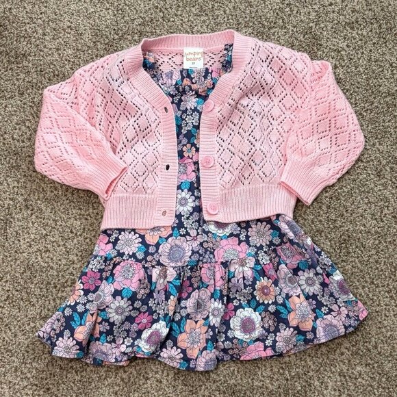 Jumping Beans Set Pink Cardigan & Dress 3T - Picture 1 of 11